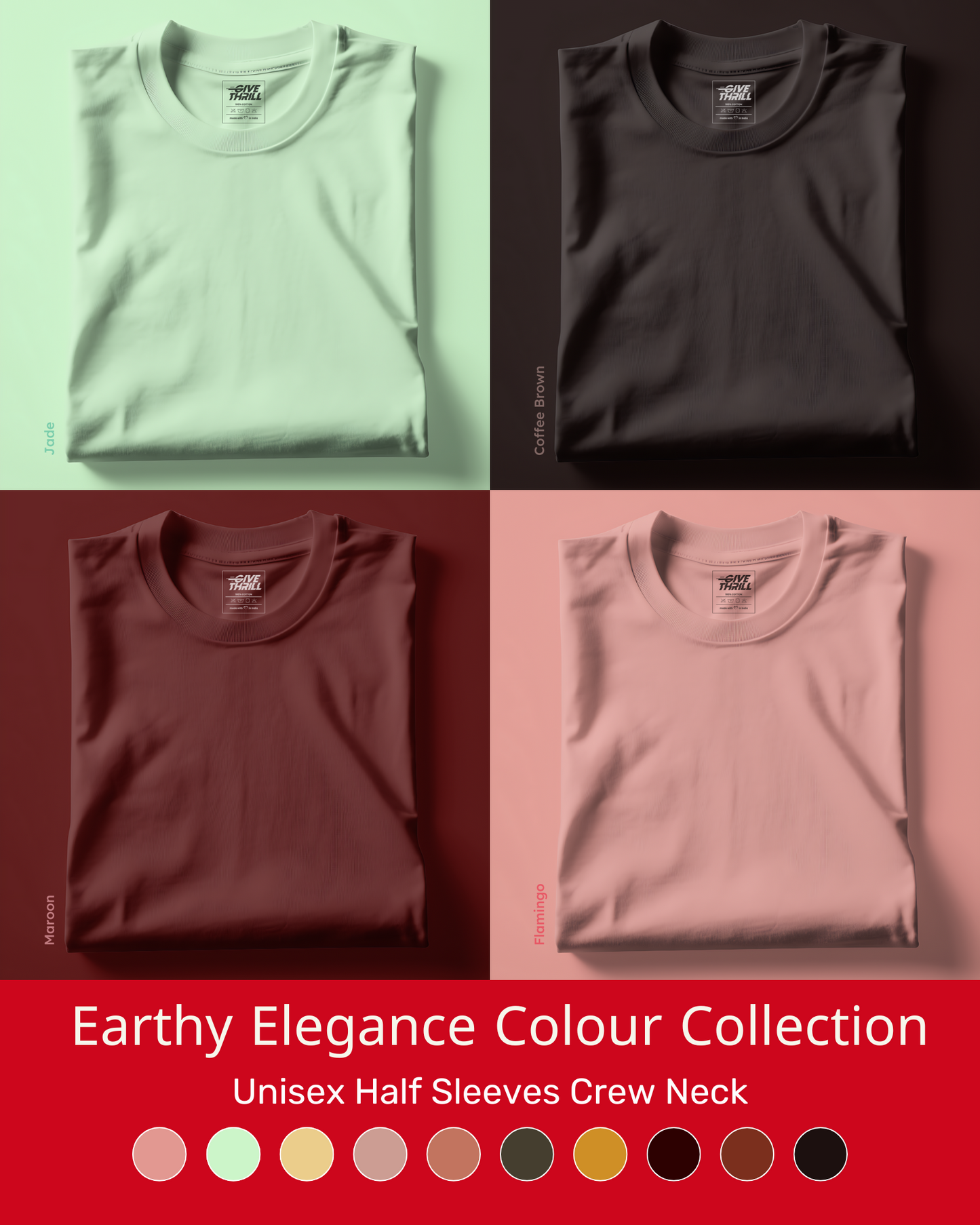 Crew Neck Solid Colour T-Shirts - Earthy Elegance Collection