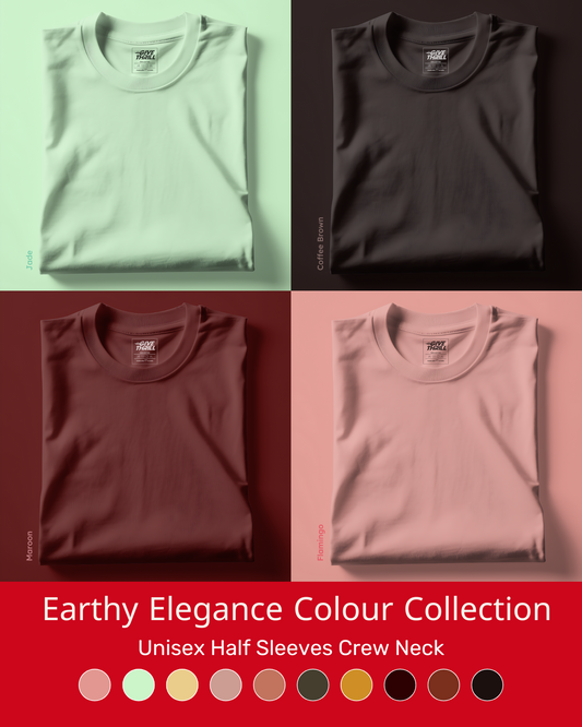 Crew Neck Solid Colour T-Shirts - Earthy Elegance Collection